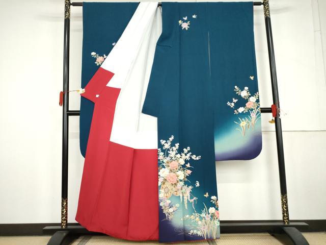 平和屋着物●豪華振袖 流水花蝶文 暈し染め 金彩 鈴乃屋扱い 正絹 逸品 AABL6507cs