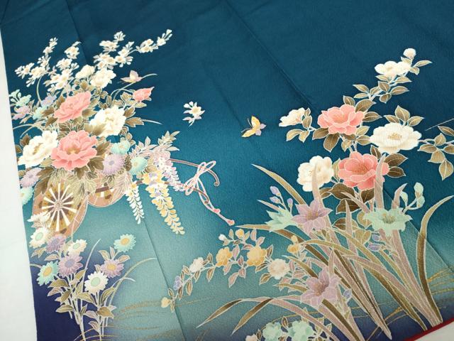 平和屋着物●豪華振袖 流水花蝶文 暈し染め 金彩 鈴乃屋扱い 正絹 逸品 AABL6507cs