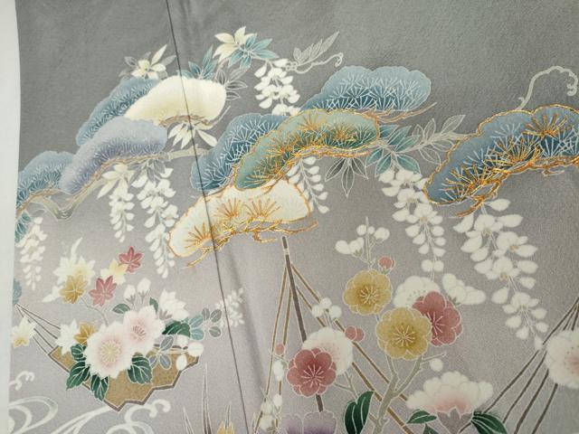 平和屋着物●豪華色留袖 駒刺繍 流水花松文 暈し染め 正絹 逸品 AABL6510cs