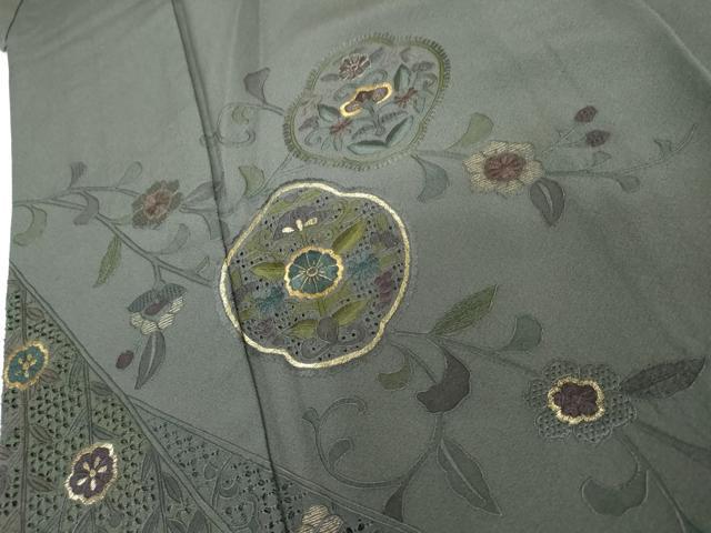平和屋着物●中国三大刺繍 スワトウ刺繍 汕頭刺繍 総刺繍 訪問着 更紗花唐草文 金糸 ロング丈 正絹 逸品 AABL6512cs