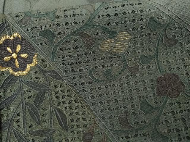 平和屋着物●中国三大刺繍 スワトウ刺繍 汕頭刺繍 総刺繍 訪問着 更紗花唐草文 金糸 ロング丈 正絹 逸品 AABL6512cs