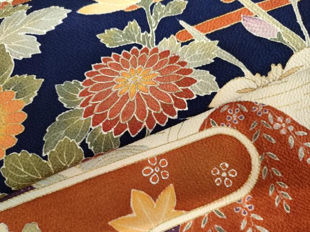平和屋着物●訪問着 駒刺繍 重ね山枝花文 金銀彩 鬼しぼ縮緬 正絹 逸品 未使用 AABL6517cs