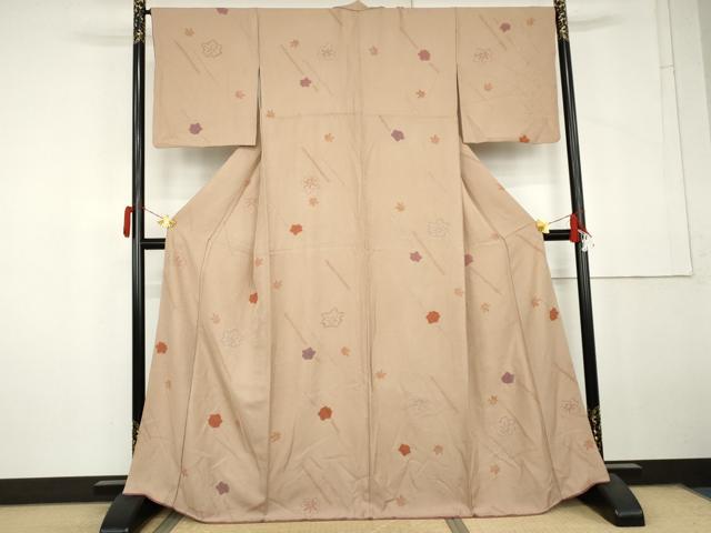 平和屋着物●上質な小紋 絞り 楓 金彩 正絹 逸品 AABL6547cs