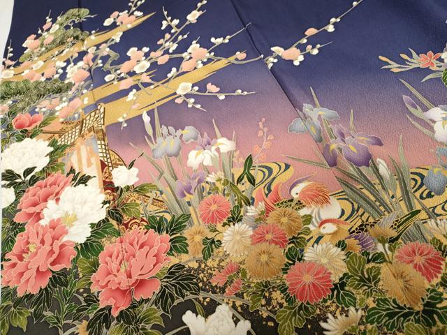平和屋着物●豪華振袖 鴛鴦草花文 暈し染め 正絹 逸品 AABL6548cs