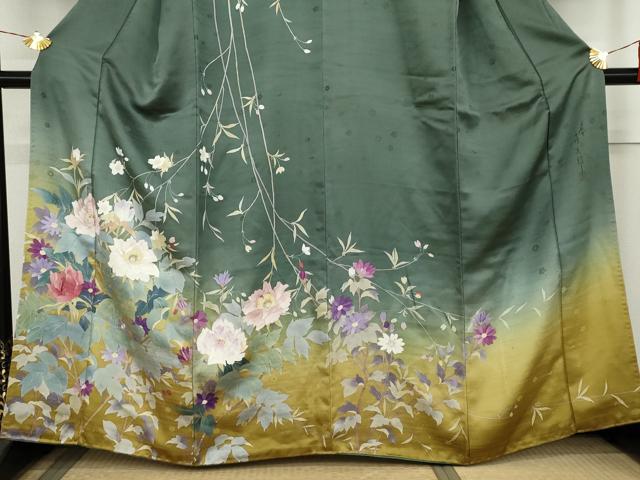 平和屋着物●二代目清次郎 手描き 訪問着 枝花文 暈し染め 正絹 逸品 AABL6550cs