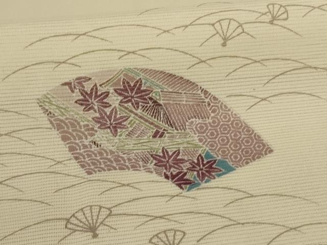 平和屋着物*夏物 小紋 絽 地紙吉祥楓文 洗える着物 AABL6561jd
