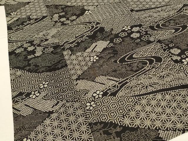 平和屋着物*夏物 小紋 絽 風景文 黒地 正絹 逸品 AABL6564jd