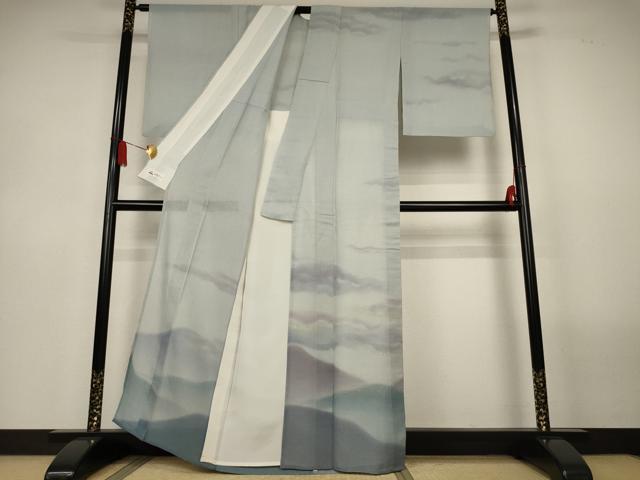 平和屋着物*夏物 訪問着 紗紬 風景文 暈し染め 銀通し地 やまと誂製 正絹 逸品 AABL6591jd