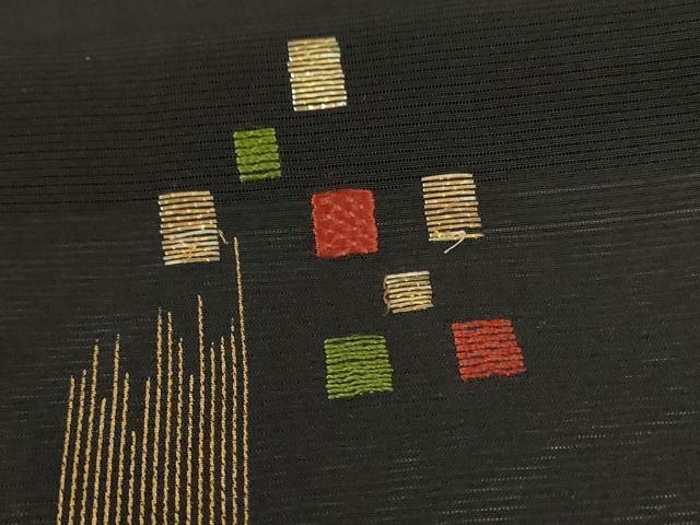 平和屋着物*夏物 訪問着 絽 竹屋町刺繍 抽象文様 黒地 正絹 逸品 AABL6592jd