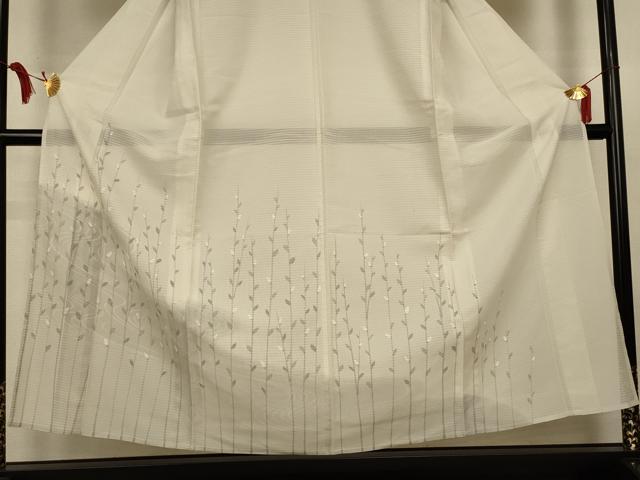 平和屋着物*夏物 訪問着 縞紋紗 枝葉文 銀彩 正絹 逸品 AABL6616jd