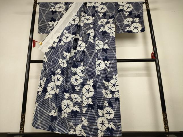 平和屋着物∴夏物 浴衣 綿絽 朝顔 広衿仕立て 綿 逸品 AABL6620jd
