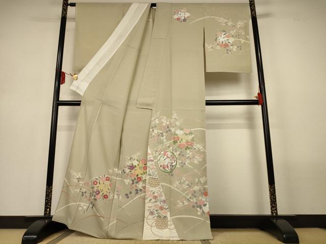 平和屋着物*夏物 訪問着 絽 草花丸文 銀彩 正絹 逸品 AABL6644jd