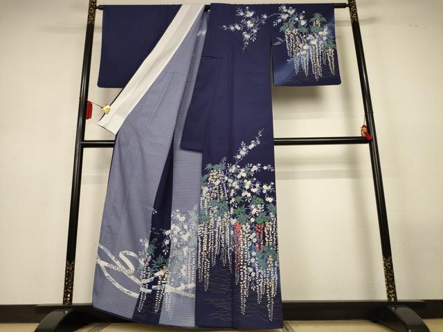 平和屋着物*夏物 訪問着 絽縮緬 刺繍 枝垂れ草花文 暈し染め 金彩 洗える着物 AABL6662jd