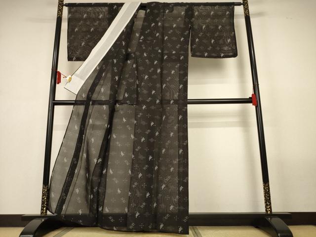 平和屋着物*夏物 本場琉球絣 夏琉球 黒地 正絹 逸品 未使用 AABL6671jd