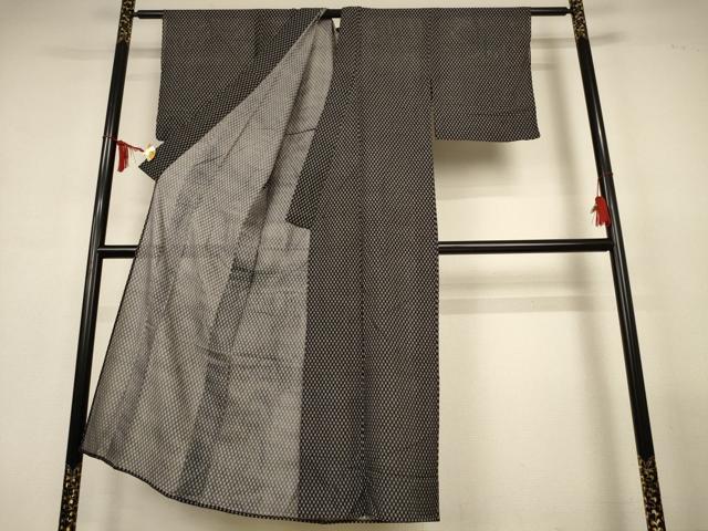 平和屋着物*夏物 小紋 絽 幾何学文様 黒地 正絹 逸品 AABL6688jd
