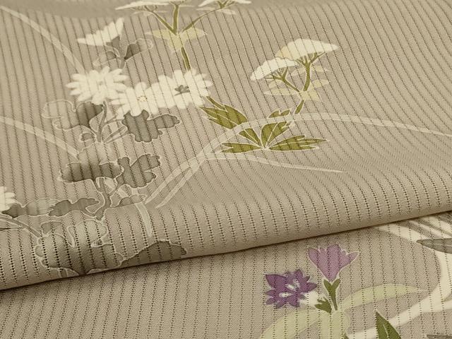 平和屋着物*夏物 訪問着 縦絽 流水草花文 銀彩 正絹 逸品 AABL6689jd