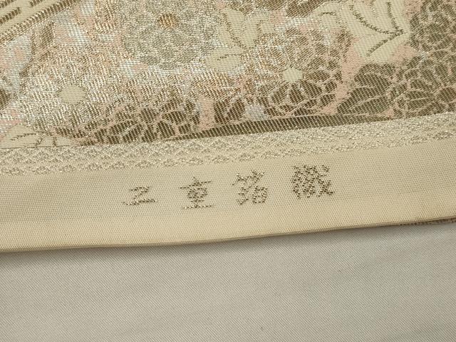 平和屋着物◎西陣 服部織物謹製 六通柄袋帯 こはく錦 扇面風景花文 二十箔錦 銀糸 正絹 逸品 AABL6726ou