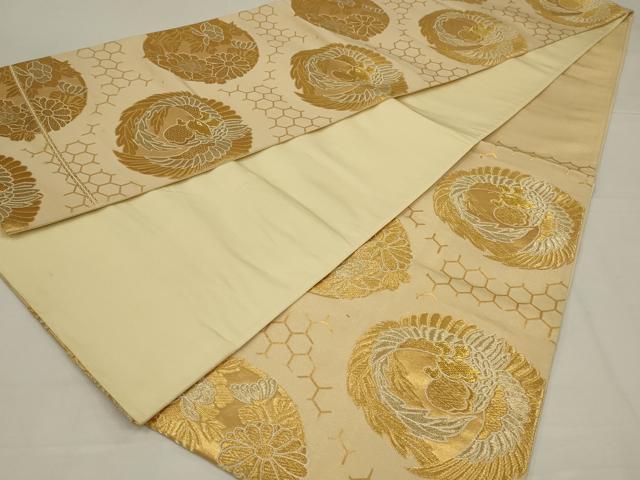 平和屋着物◎六通柄袋帯 鳳凰花丸文 金糸 正絹 逸品 AABL6733ou