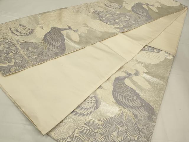 平和屋着物◎六通柄袋帯 唐織 孔雀文 銀糸 正絹 逸品 AABL6750ou