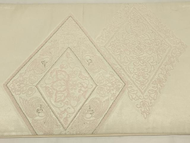 平和屋着物◎太鼓柄袋帯 総刺繍 花菱文 銀糸 正絹 逸品 AABL6751ou