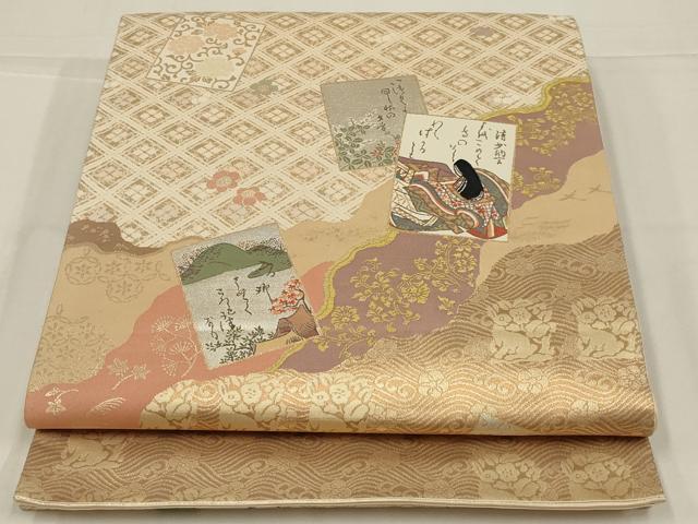 平和屋着物◎六通柄袋帯 唐織 百人一首 金銀糸 正絹 逸品 AABL6760ou