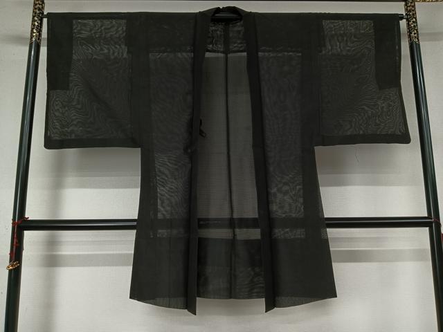 平和屋着物▽長羽織 スリーシーズン 春夏秋 塵除け 黒地 正絹 逸品 AABL6771jh