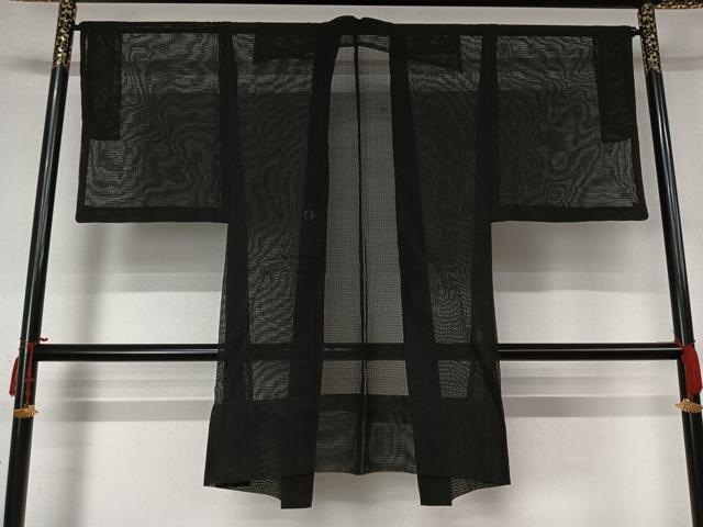 平和屋着物▽男性 長羽織 スリーシーズン 春夏秋 塵除け 黒地 正絹 逸品 AABL6772jh