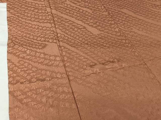 平和屋着物▽上質な色無地 単衣 ふくれ織 草葉地紋 水柿色 ロング丈 正絹 逸品 AABL6780jh