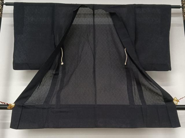 平和屋着物▽長羽織 スリーシーズン 春夏秋 塵除け 幾何学文様 黒地 正絹 逸品 AABL6786jh