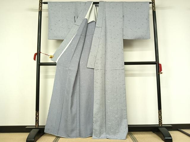 平和屋着物▽お召 単衣 作家物 草花地紋 淡藤色 正絹 逸品 AABL6789jh