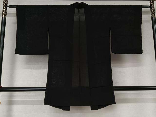 平和屋着物▽長羽織 スリーシーズン 春夏秋 塵除け 黒地 正絹 逸品 AABL6791jh