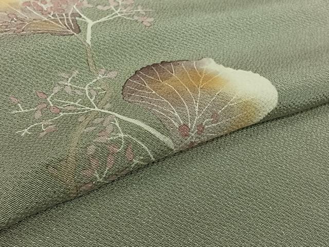 平和屋着物▽華道家 楠目ちづ 訪問着 単衣 枝花文 鬼しぼ縮緬 正絹 逸品 AABL6795jh