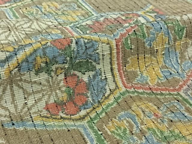 平和屋着物▽上質な紬 単衣 亀甲花文 正絹 逸品 AABL6809jh
