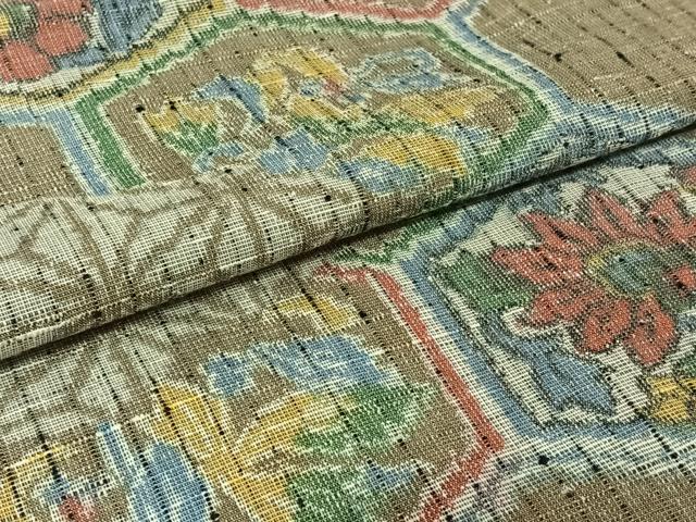 平和屋着物▽上質な紬 単衣 亀甲花文 正絹 逸品 AABL6809jh