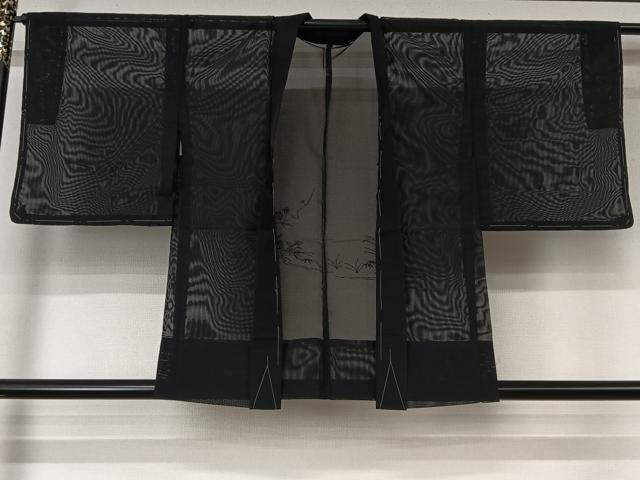 平和屋着物▽羽織 スリーシーズン 春夏秋 塵除け 刺繍 流水花文 黒地 洗える着物 AABL6813jh
