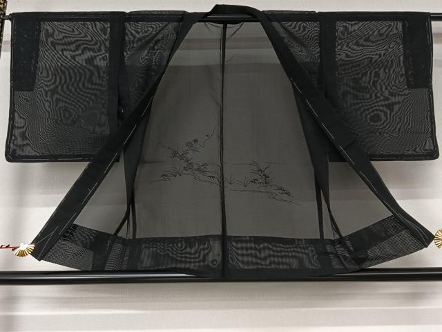 平和屋着物▽羽織 スリーシーズン 春夏秋 塵除け 刺繍 流水花文 黒地 洗える着物 AABL6813jh