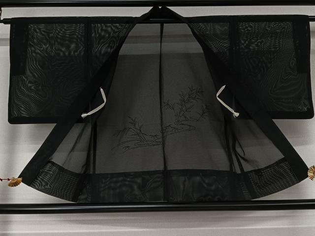 平和屋着物▽羽織 スリーシーズン 春夏秋 塵除け 流水笹の葉文 黒地 洗える着物 AABL6814jh