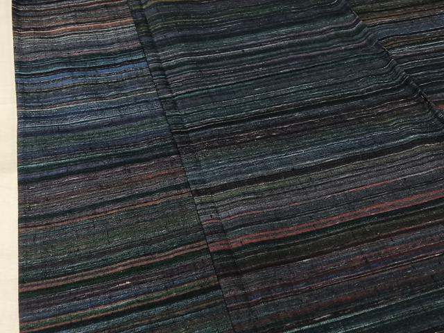 平和屋着物▽上質な紬 単衣 横段文 正絹 逸品 未使用 AABL6819jh
