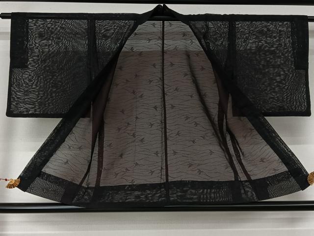 平和屋着物▽羽織 スリーシーズン 春夏秋 塵除け 枝葉文 黒地 洗える着物 AABL6825jh