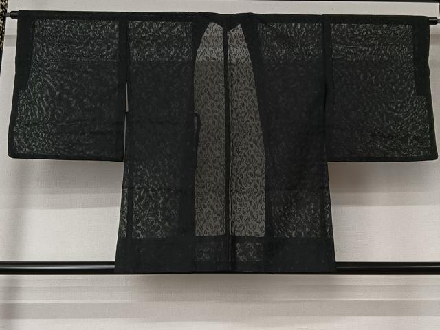 平和屋着物▽羽織 スリーシーズン 春夏秋 塵除け 草葉文 黒地 洗える着物 AABL6832jh