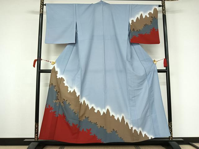 平和屋着物▽訪問着 単衣 草葉文 暈し染め 洗える着物 AABL6838jh