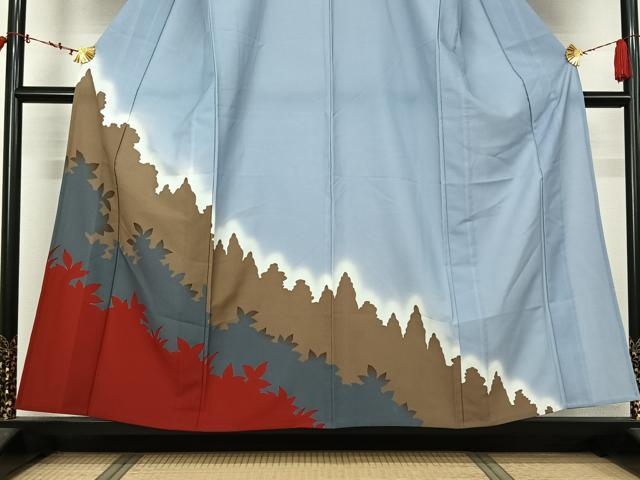 平和屋着物▽訪問着 単衣 草葉文 暈し染め 洗える着物 AABL6838jh