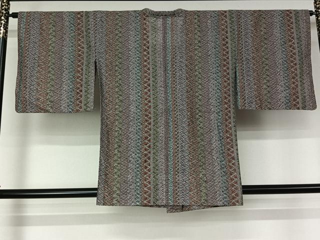 平和屋着物▽道行コート スリーシーズン 春夏秋 塵除け 縞 正絹 逸品 AABL6842jh