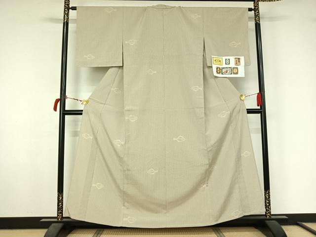 平和屋着物▽お召 塩沢絣 単衣 魚 証紙付き 正絹 逸品 AABL6844jh