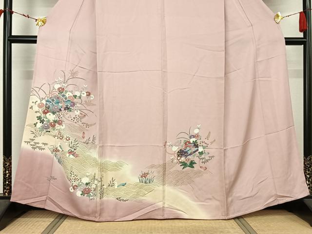 平和屋着物▽訪問着 単衣 花文箱文 暈し染め 金彩 正絹 逸品 AABL6846jh