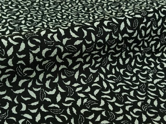 平和屋着物▽上質な小紋 単衣 舞葉文 黒地 正絹 逸品 AABL6849jh