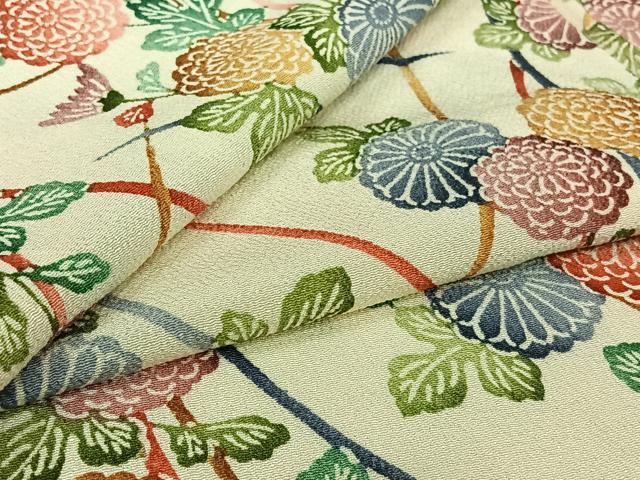 平和屋着物▽上質な小紋 単衣 型染め 草花文 鬼しぼ縮緬 正絹 逸品 AABL6851jh