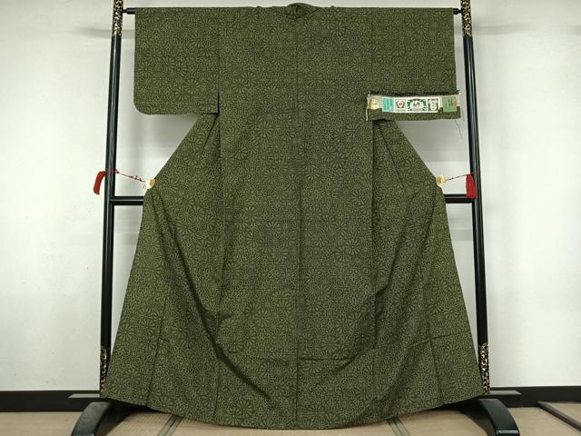 平和屋着物▽結城紬 奥順 はたおり娘 単衣 蜀江花文 証紙付き 正絹 逸品 AABL6859jh