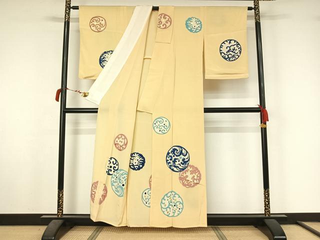 平和屋着物▽訪問着 単衣 立波丸文 金銀彩 正絹 逸品 AABL6875jh