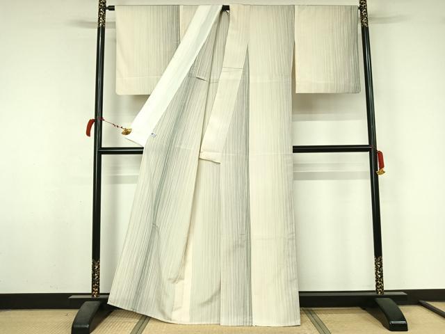 平和屋着物●お召 やまだ織 200色 単衣 縞 正絹 逸品 AABL6888jh